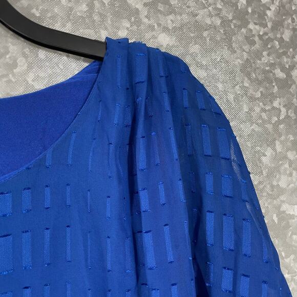 Alyx Bold Blue Kaftan Style Asymmetrical Sheer Top - Size 3X - Women's Plus Size - Picture 2 of 7